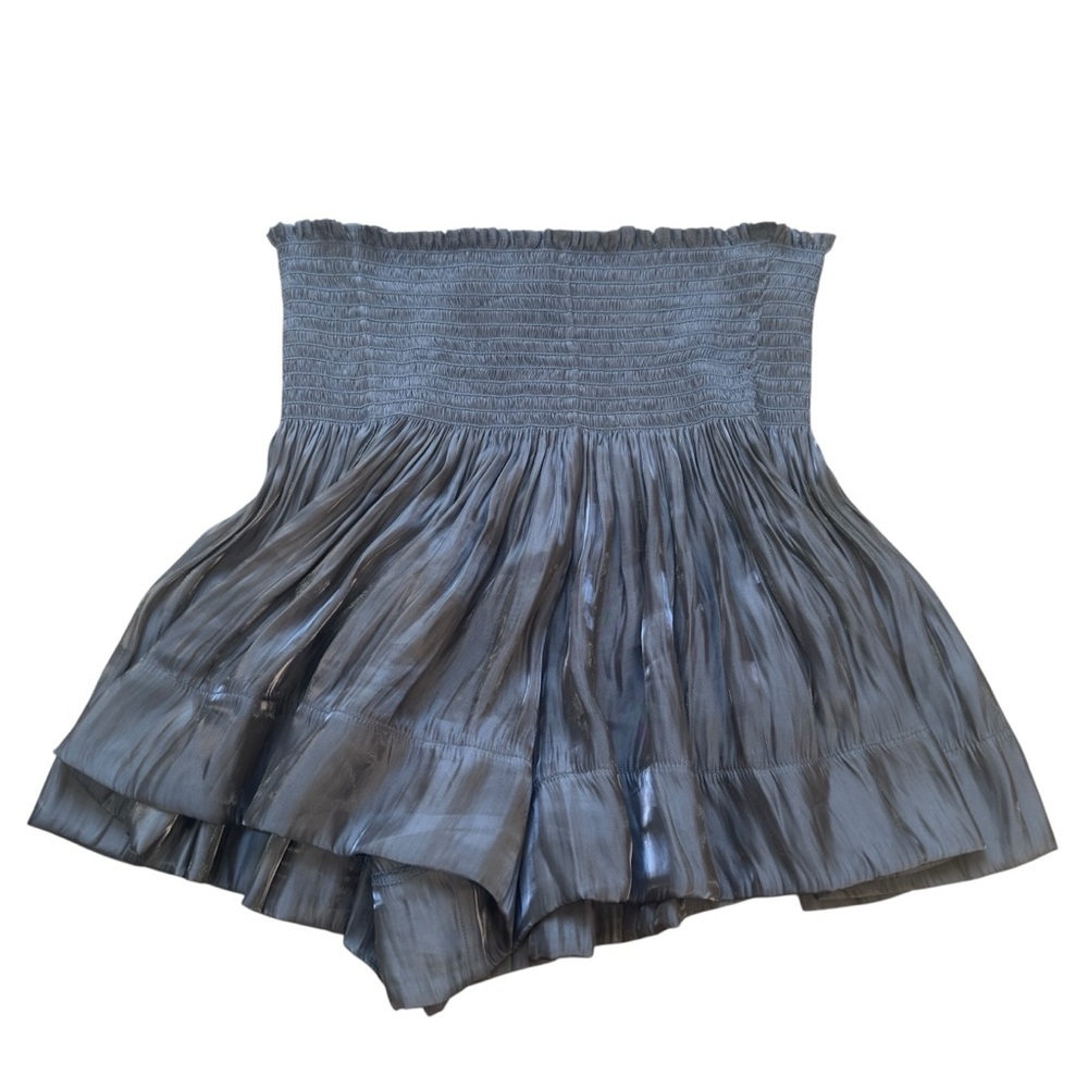 Koch Erica Metallic Charcoal Smocked Waist Ruffle Pleated Flowy Shorts Size M - Picture 3 of 7